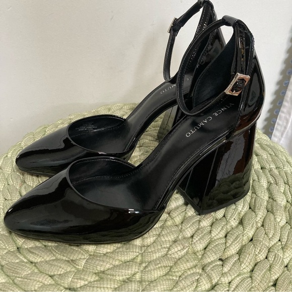 Vince Camuto Addilenz Black Patent Leather Chunky Heel Ankle Wrap Pump NWOB - Picture 3 of 11
